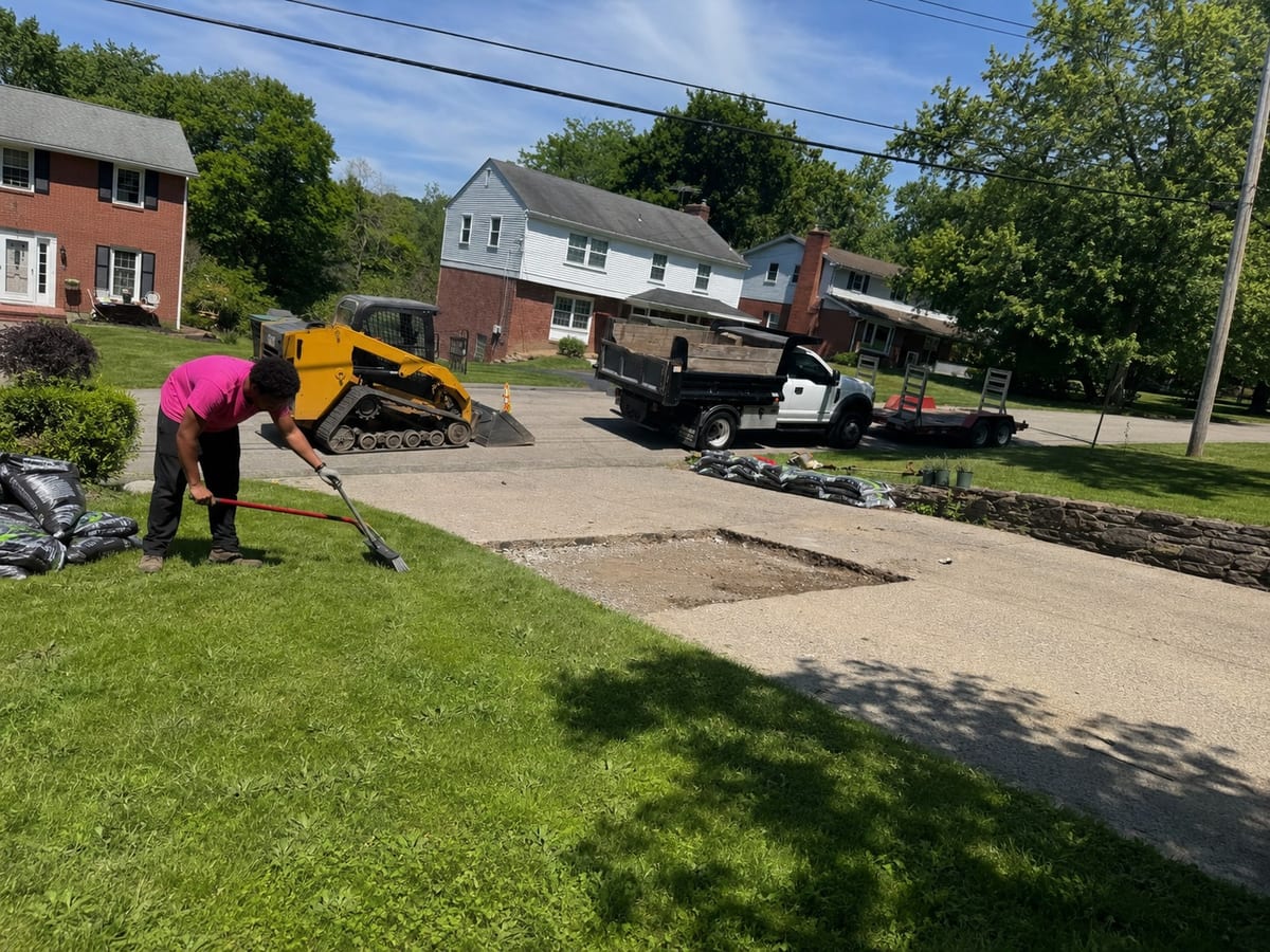 Driveway repair cut-out squared off ready for new concrete in Pittsburgh PA