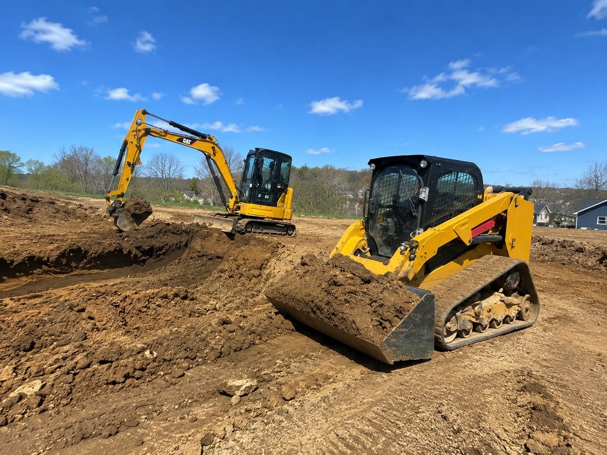 Excavator and loader working a residential excavation site in Pittsburgh